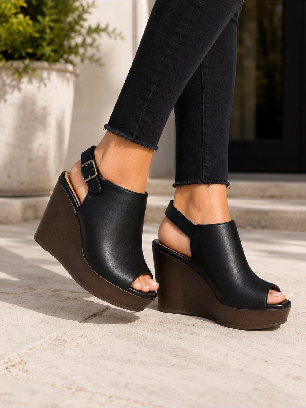 Unlisted Black Open-Toe Platform Ankle-Heels